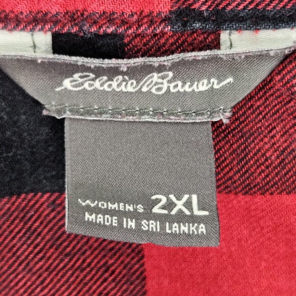 Eddie Bauer Henley Shirt Women's XXL Red Black Buffalo Plaid Long Sleeve Outdoor - Picture 7 of 10
